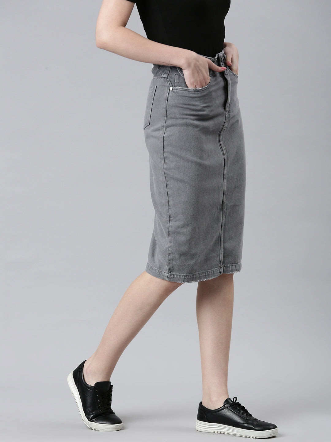 Women's Grey Solid A-Line Skirt