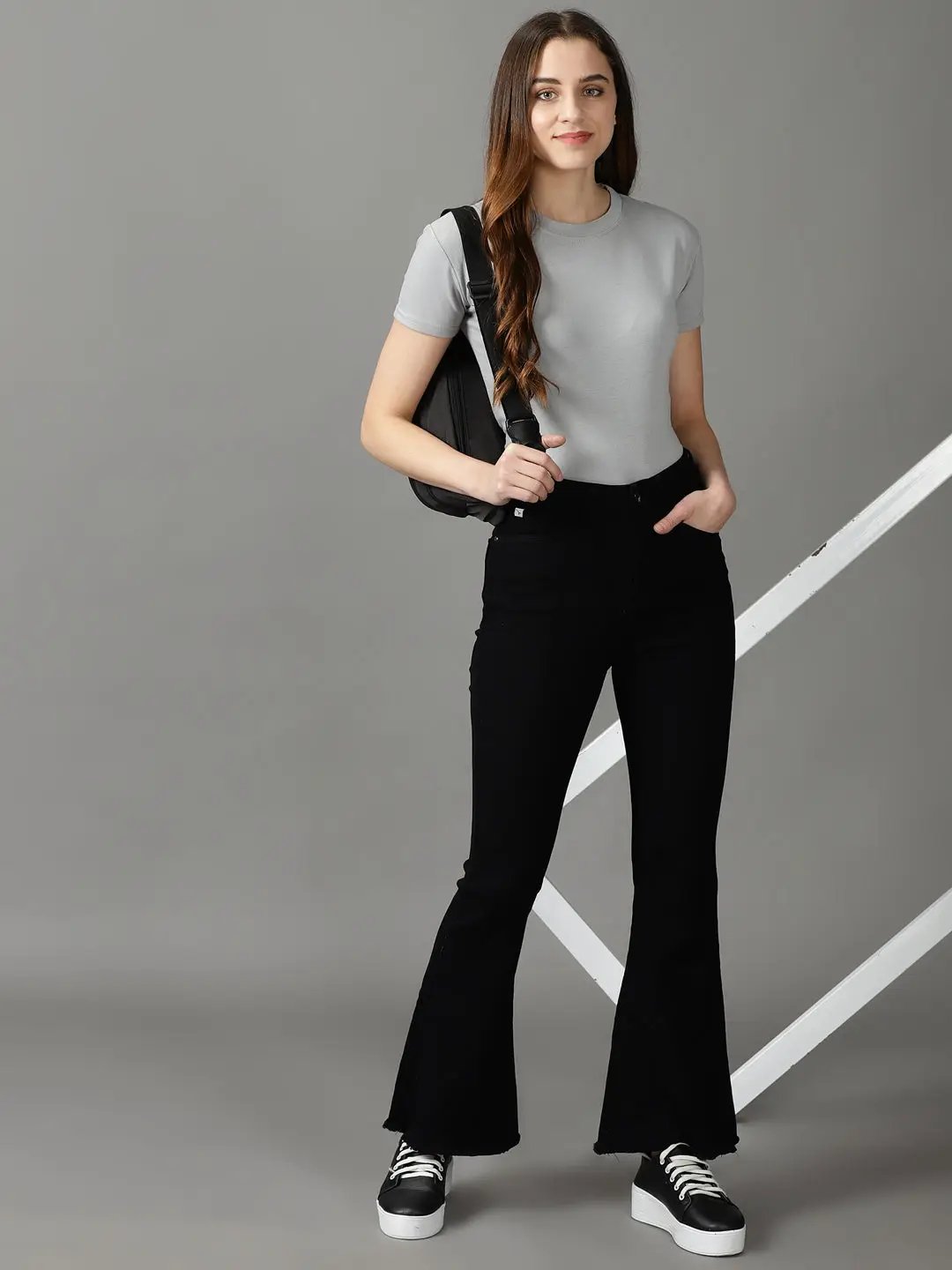 Women's Black Solid Bootcut Denim Jeans