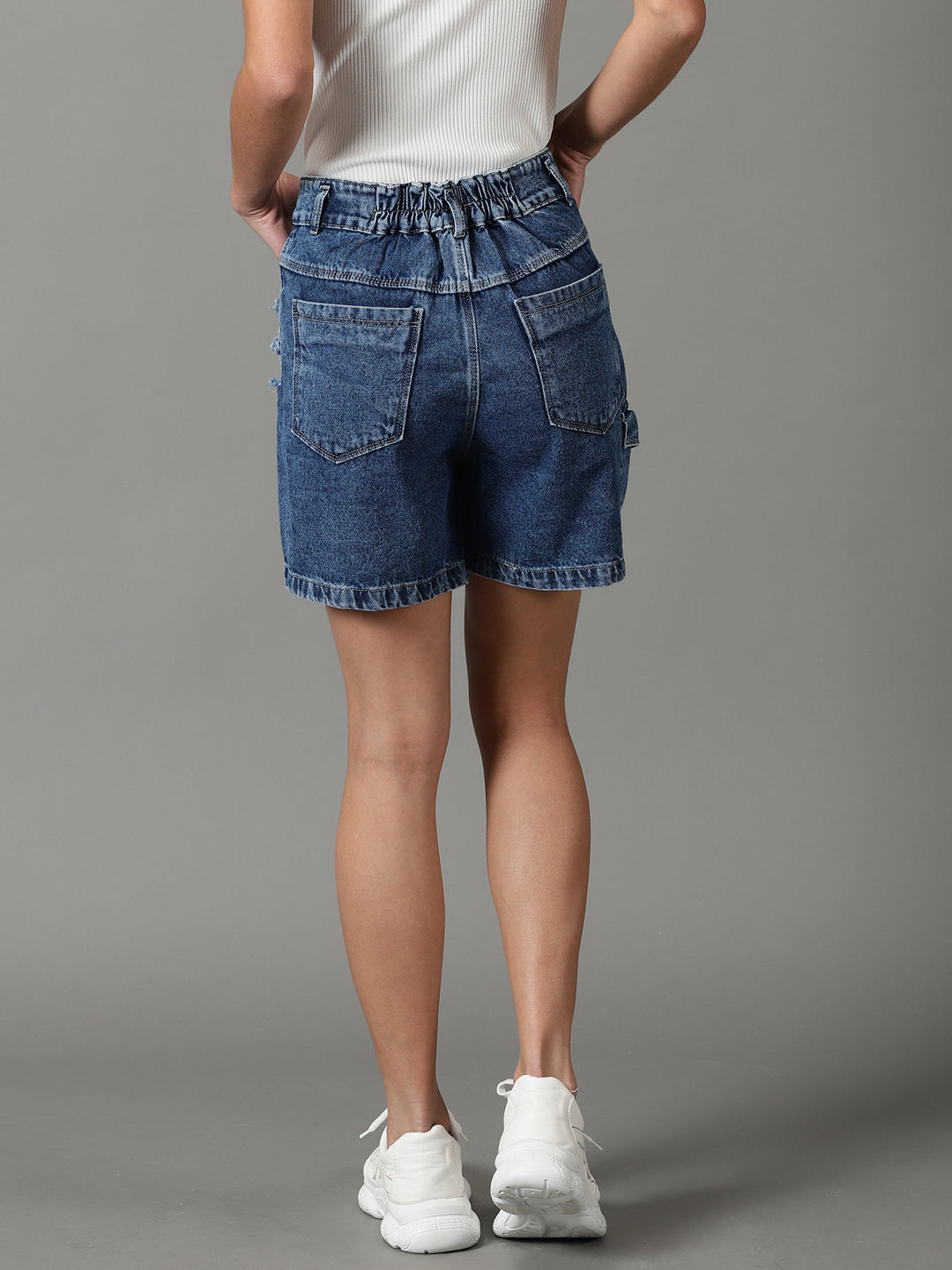 Women's Blue Solid Denim Shorts