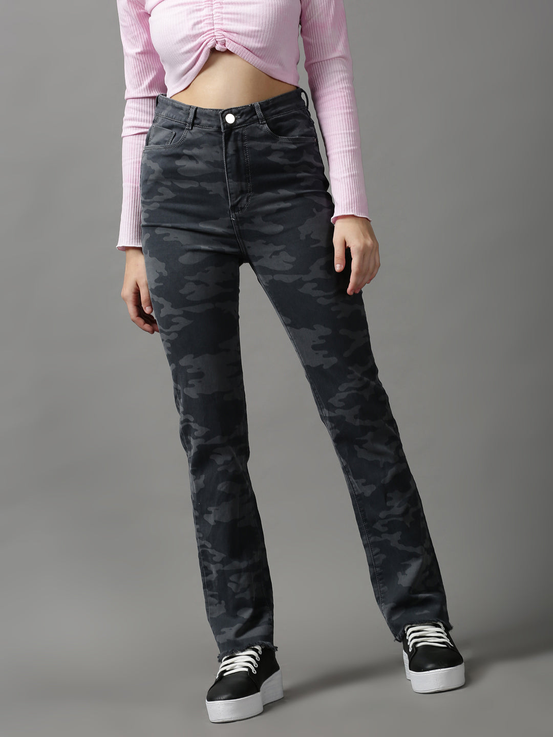 Women's Grey Solid Fit Denim Jeans