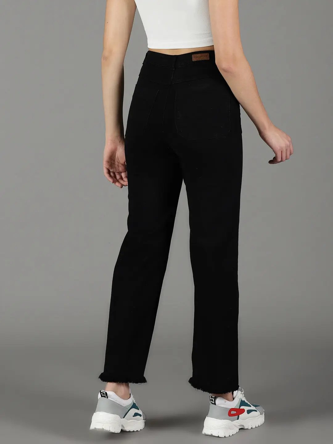 Women's Black Solid Wide Leg Denim Jeans