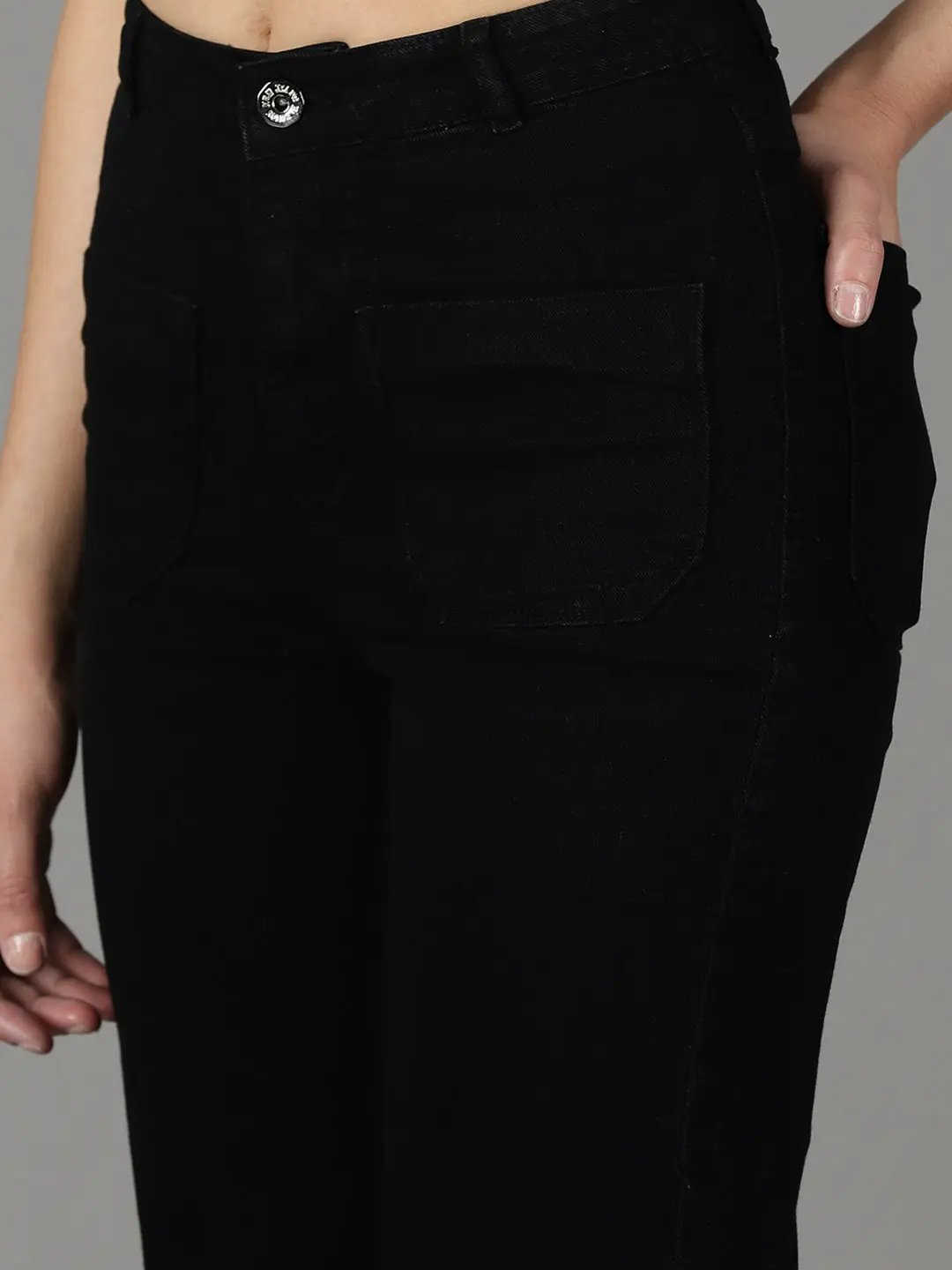 Women's Black Solid Wide Leg Denim Jeans