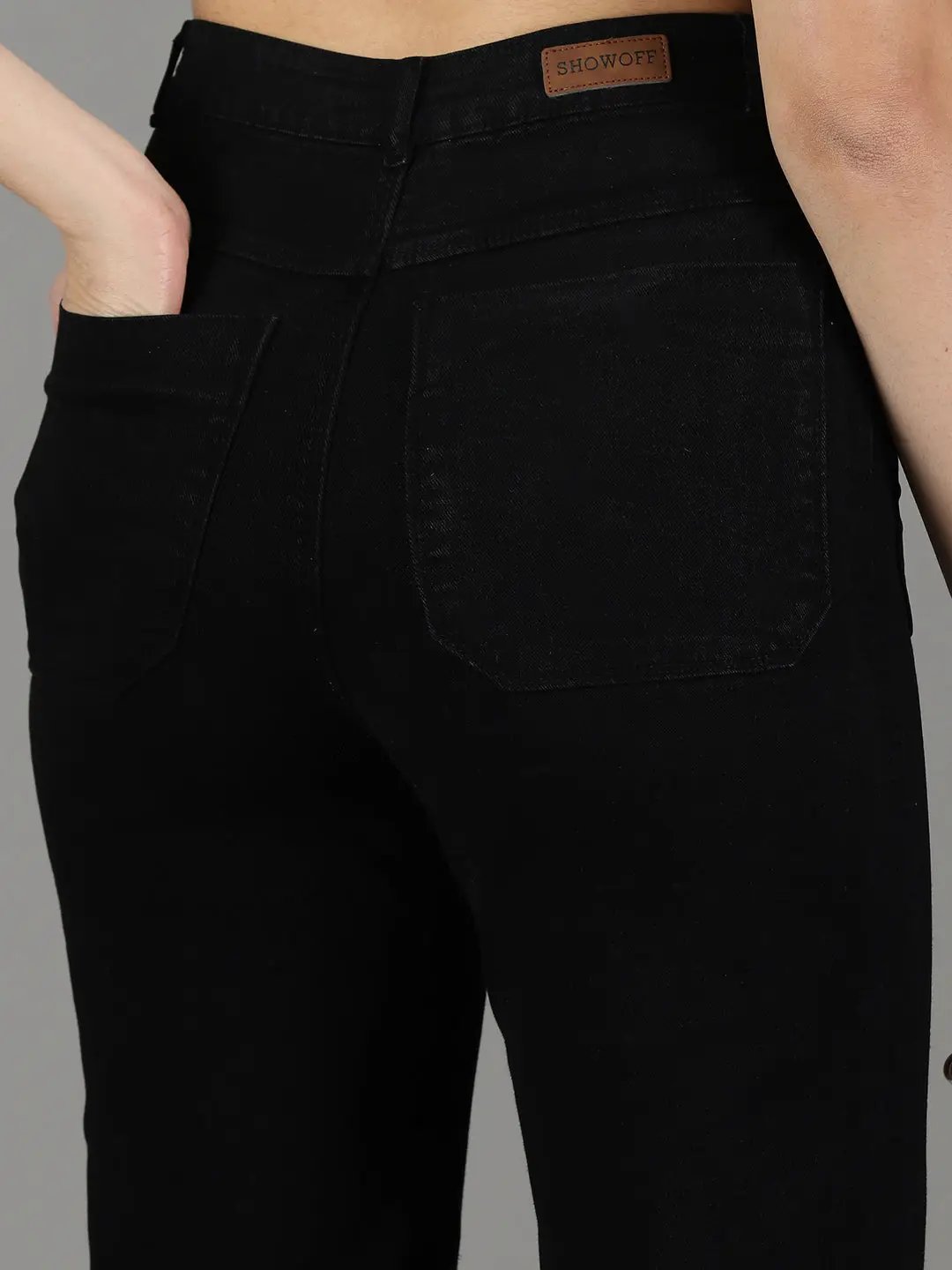 Women's Black Solid Wide Leg Denim Jeans