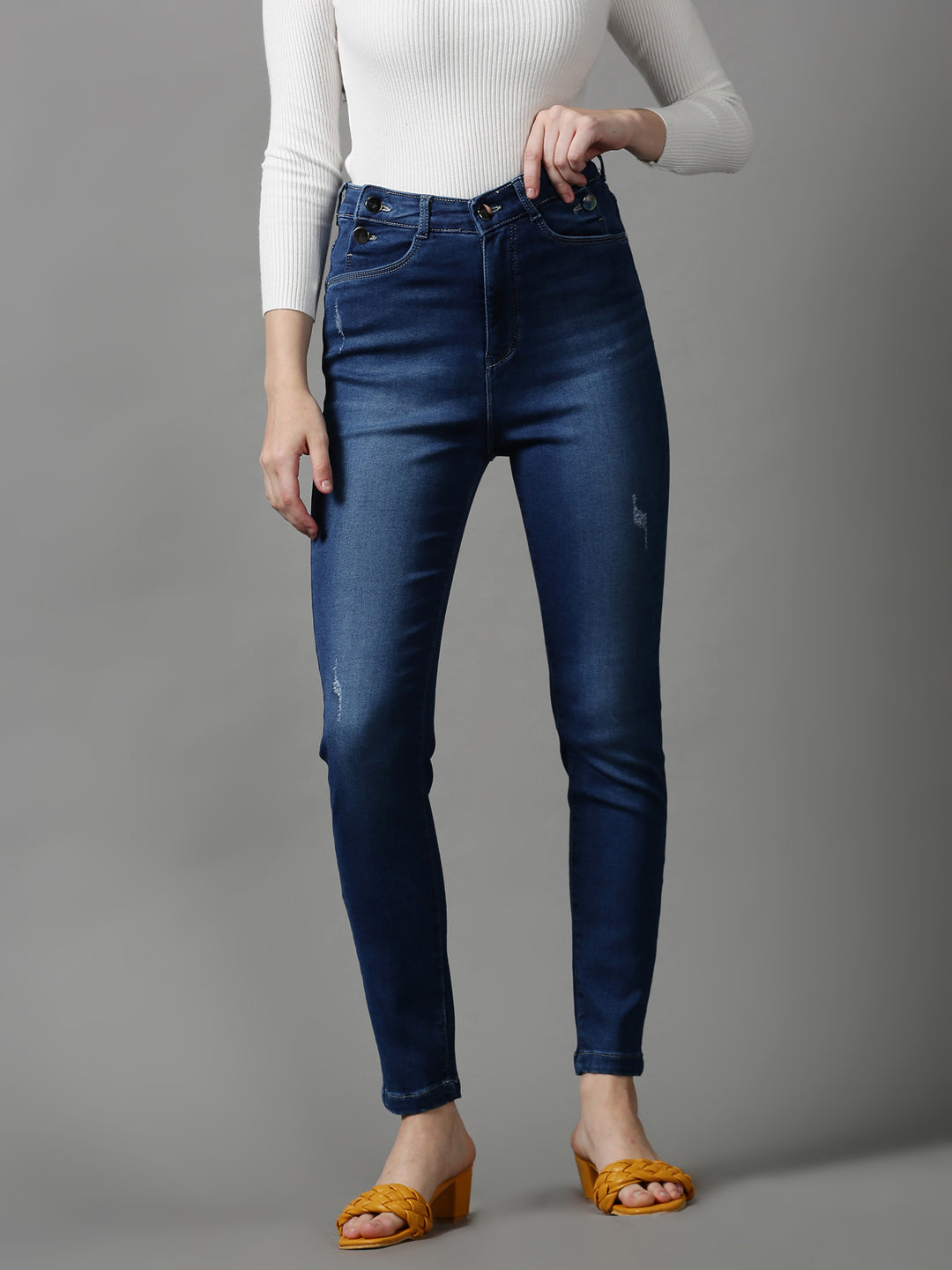 Women's Blue Solid Skinny Fit Denim Jeans