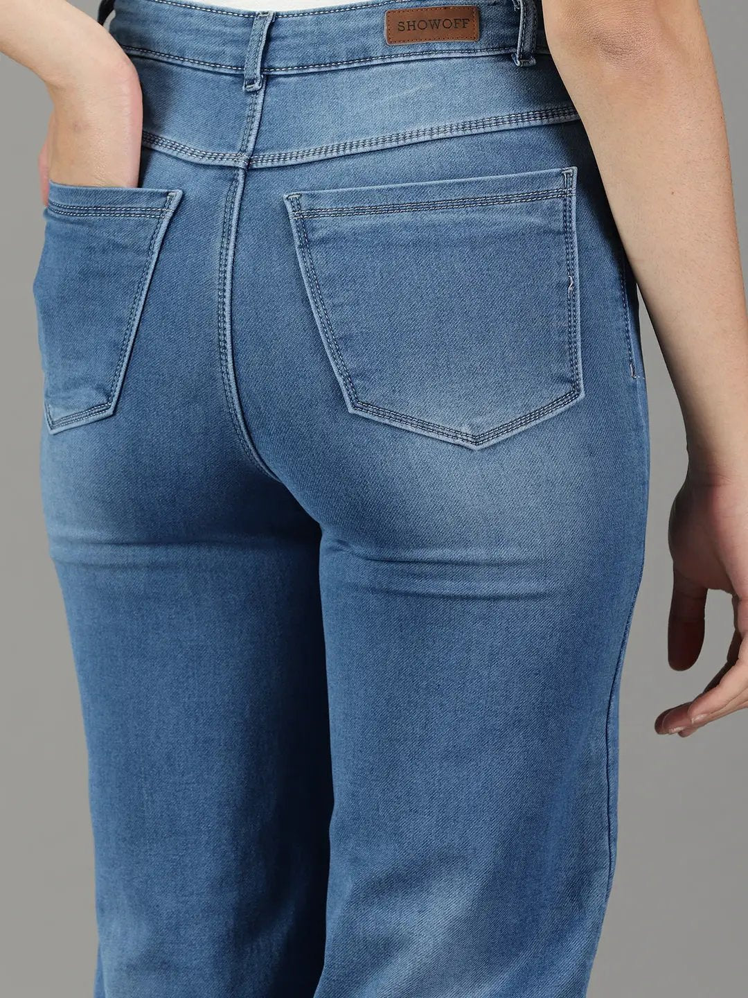 Women's Blue Straight Fit High-Rise Light Fade Stretchable Jeans