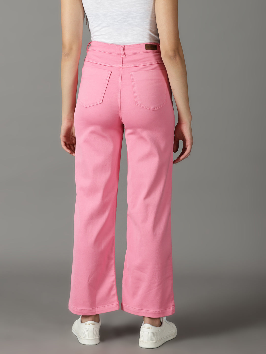 Women's Pink Solid Wide Leg Denim Jeans