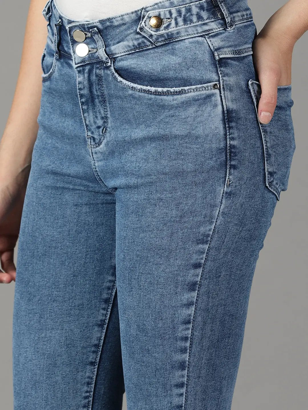 Women's Blue Solid Slim Fit Denim Jeans