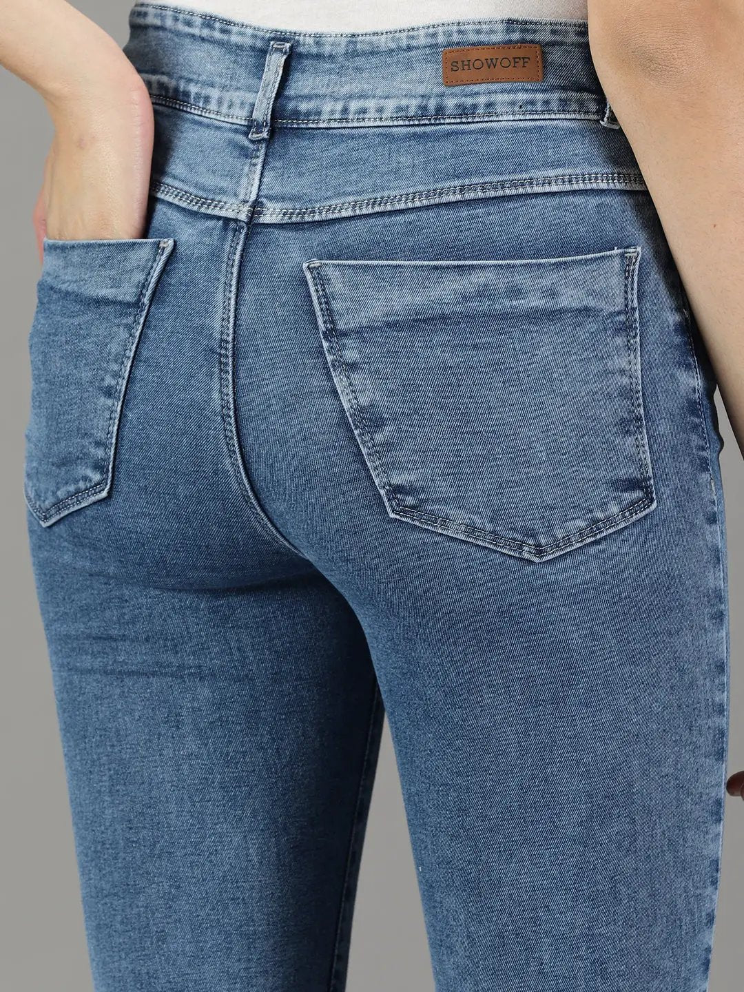Women's Blue Solid Slim Fit Denim Jeans
