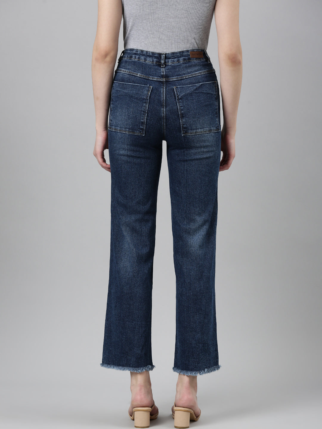 Women Blue Solid Wide Leg Denim Jeans