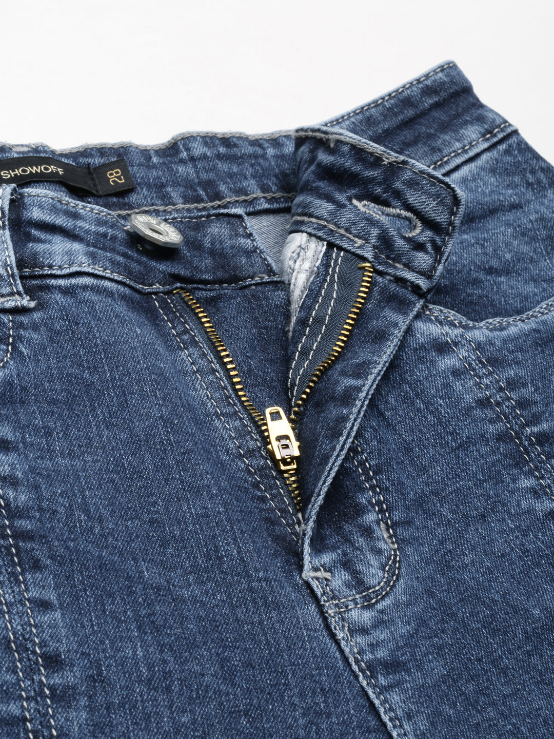 Women's Navy Blue Flared Clean Look Light Denim Jeans