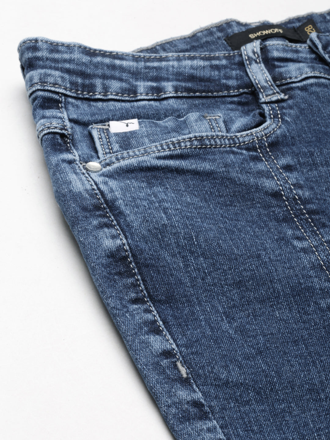 Women's Navy Blue Flared Clean Look Light Denim Jeans