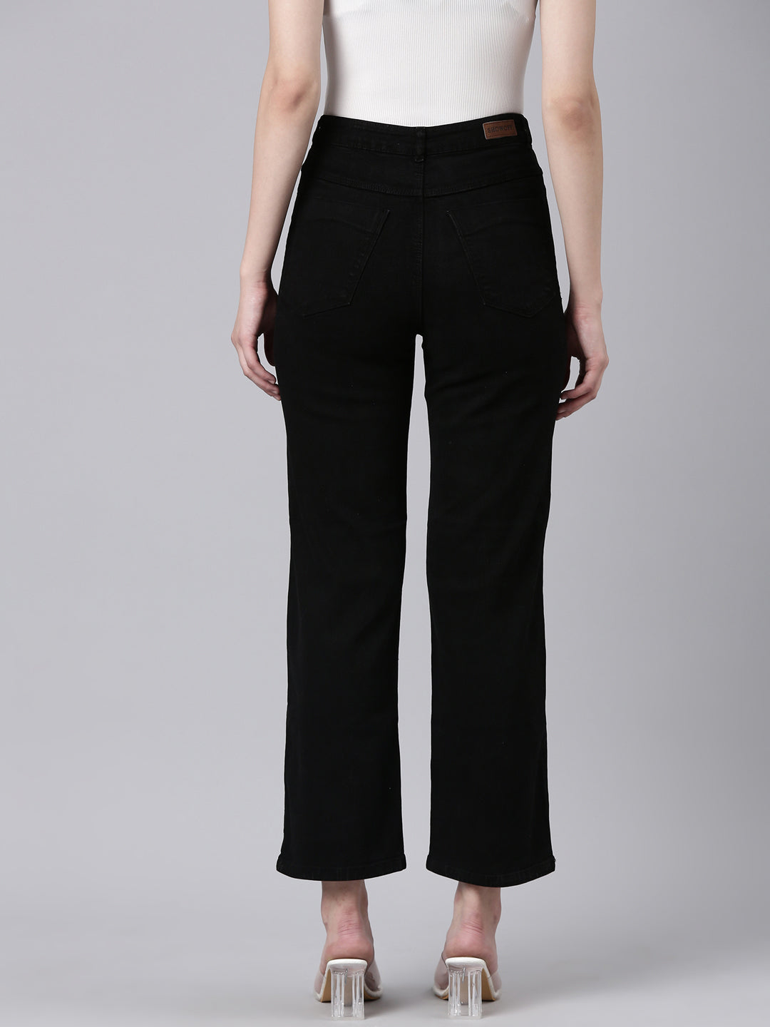 Women's Black Straight Fit Acid Wash Stretchable Denim Jeans