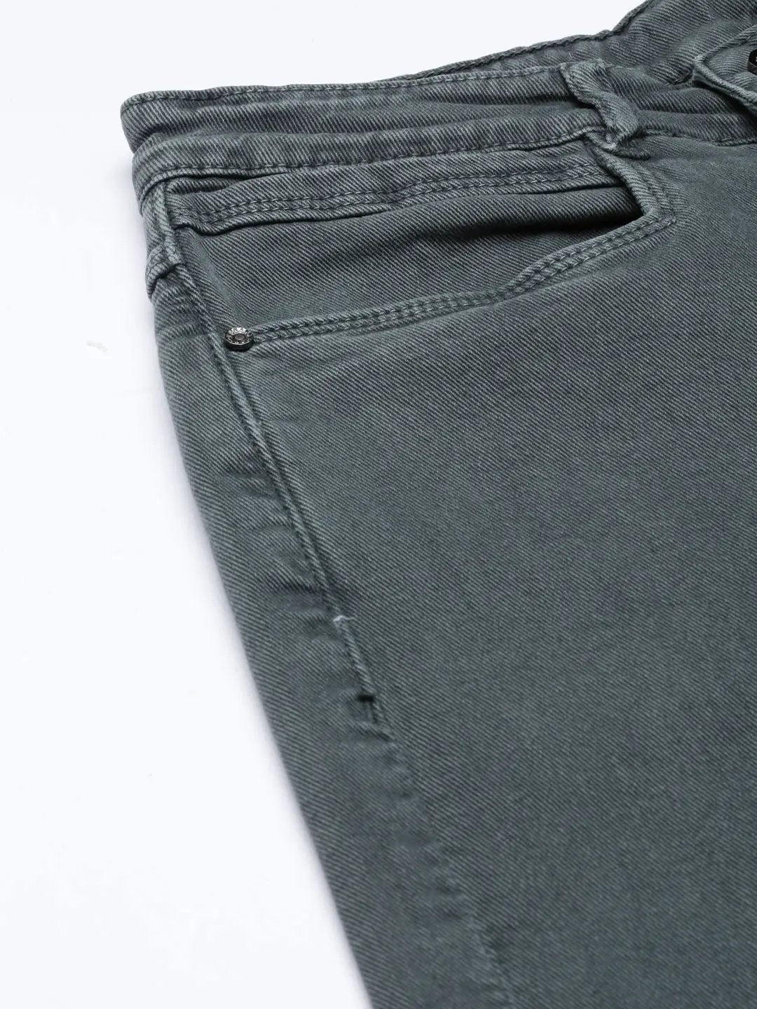 Women's Olive Straight Fit Clean Look Acid Wash Denim Jeans