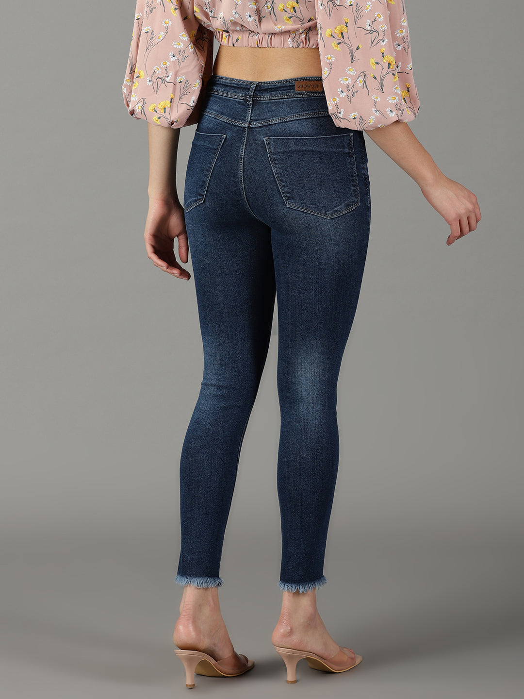 Women's Navy Blue Slim Fit High-Rise Light Fade Stretchable Cotton Jeans