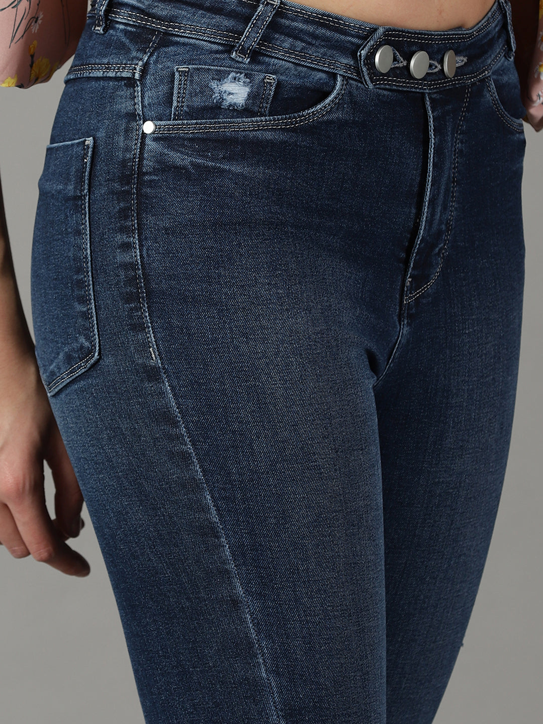 Women's Navy Blue Slim Fit High-Rise Light Fade Stretchable Cotton Jeans