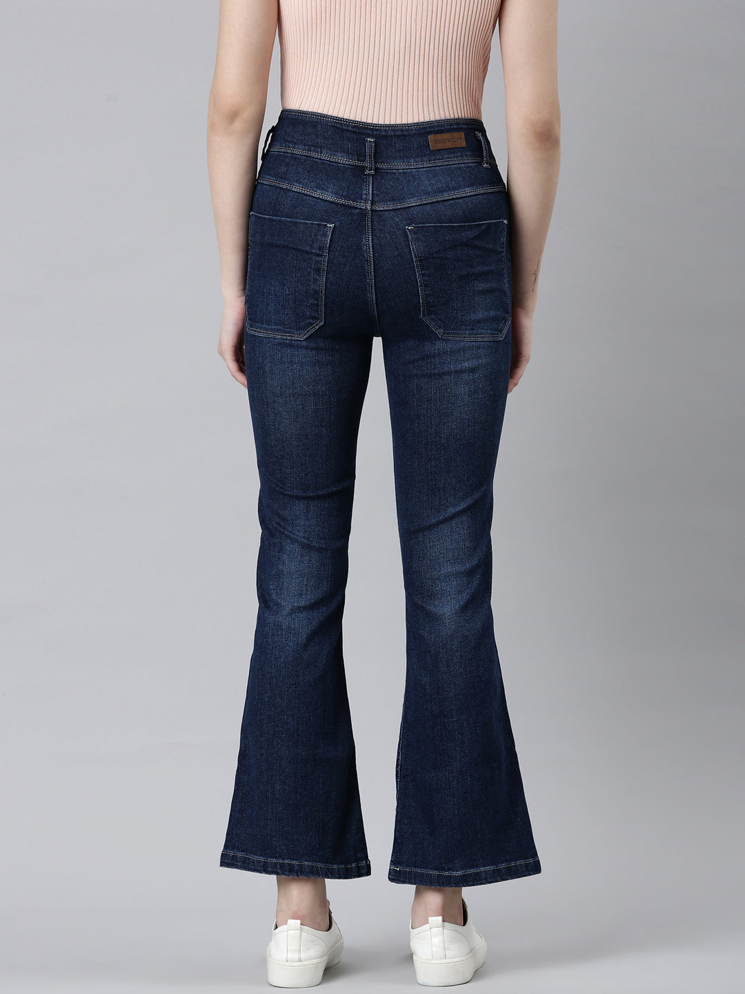 Women Navy Blue Solid Flared Denim Jeans