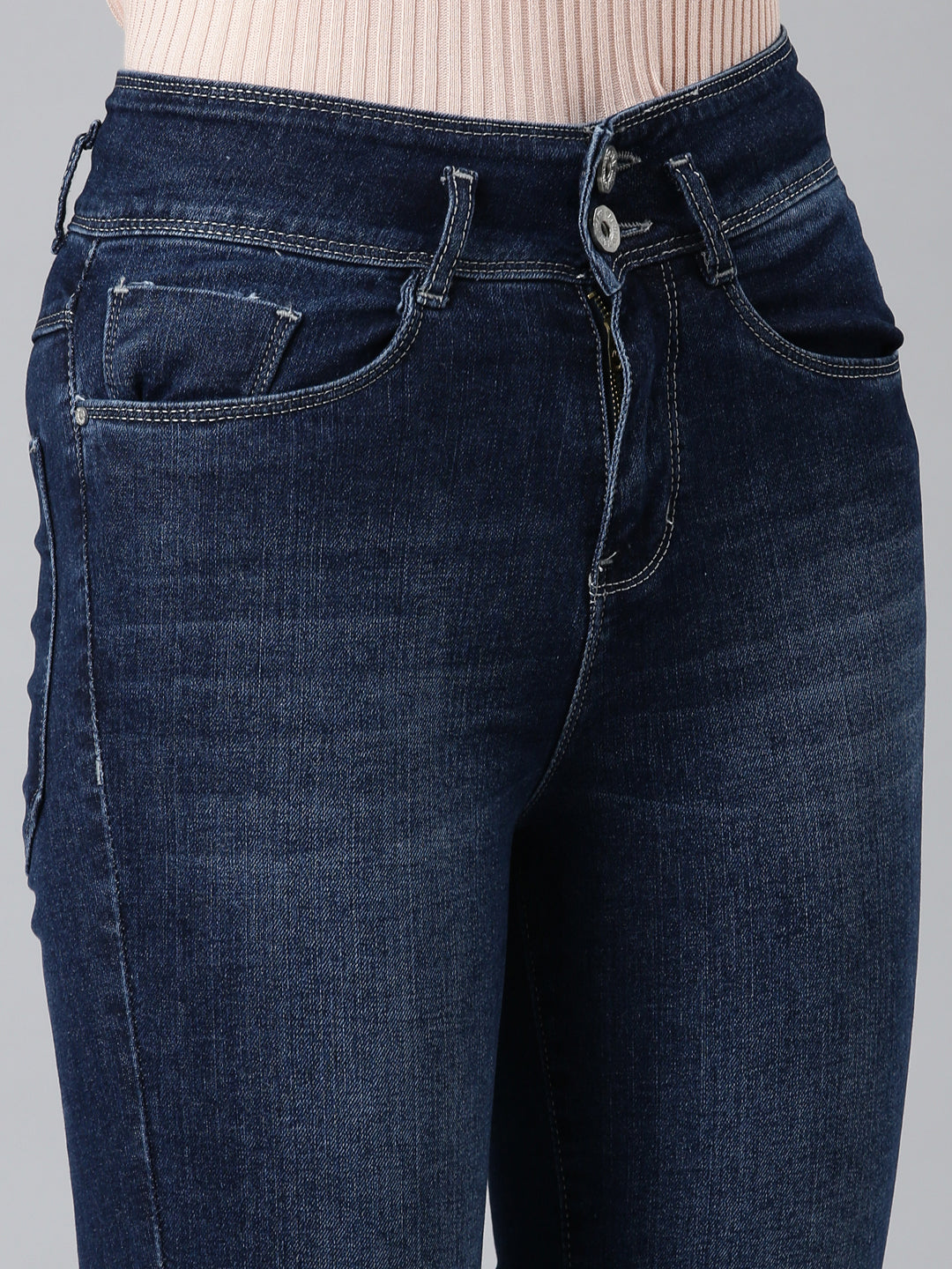 Women Navy Blue Solid Flared Denim Jeans