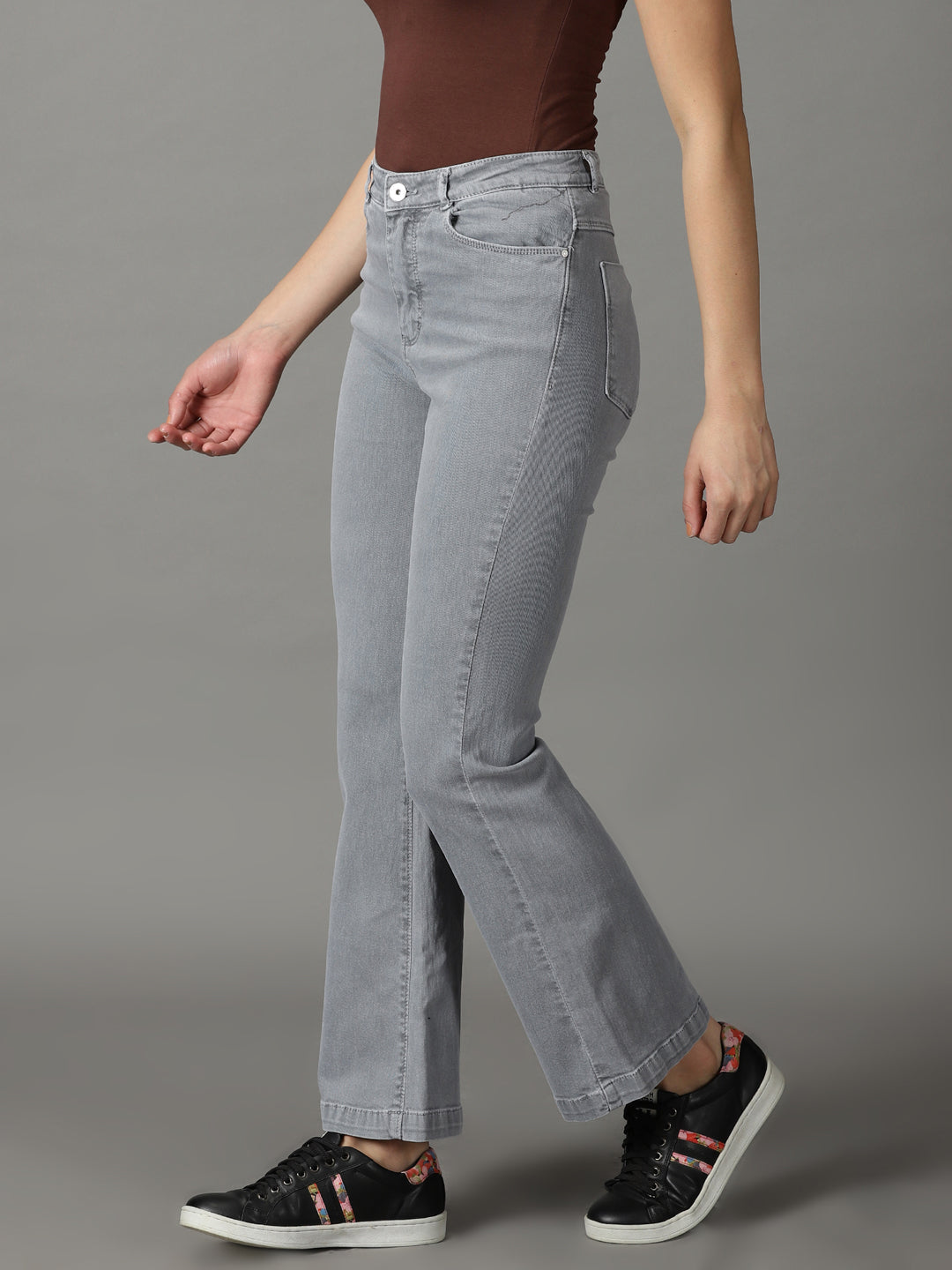 Women's Grey Solid Bootcut Denim Jeans