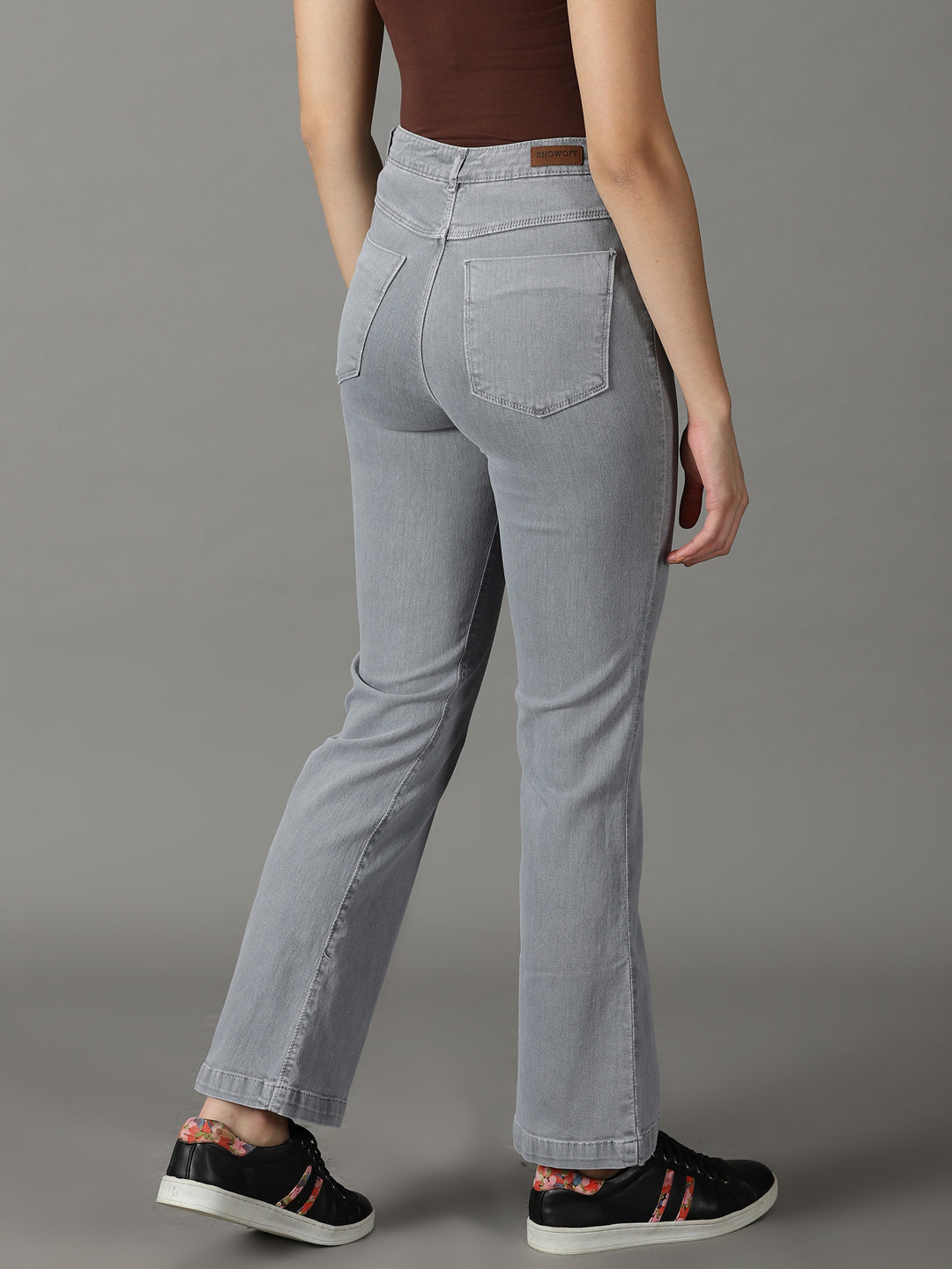 Women's Grey Solid Bootcut Denim Jeans