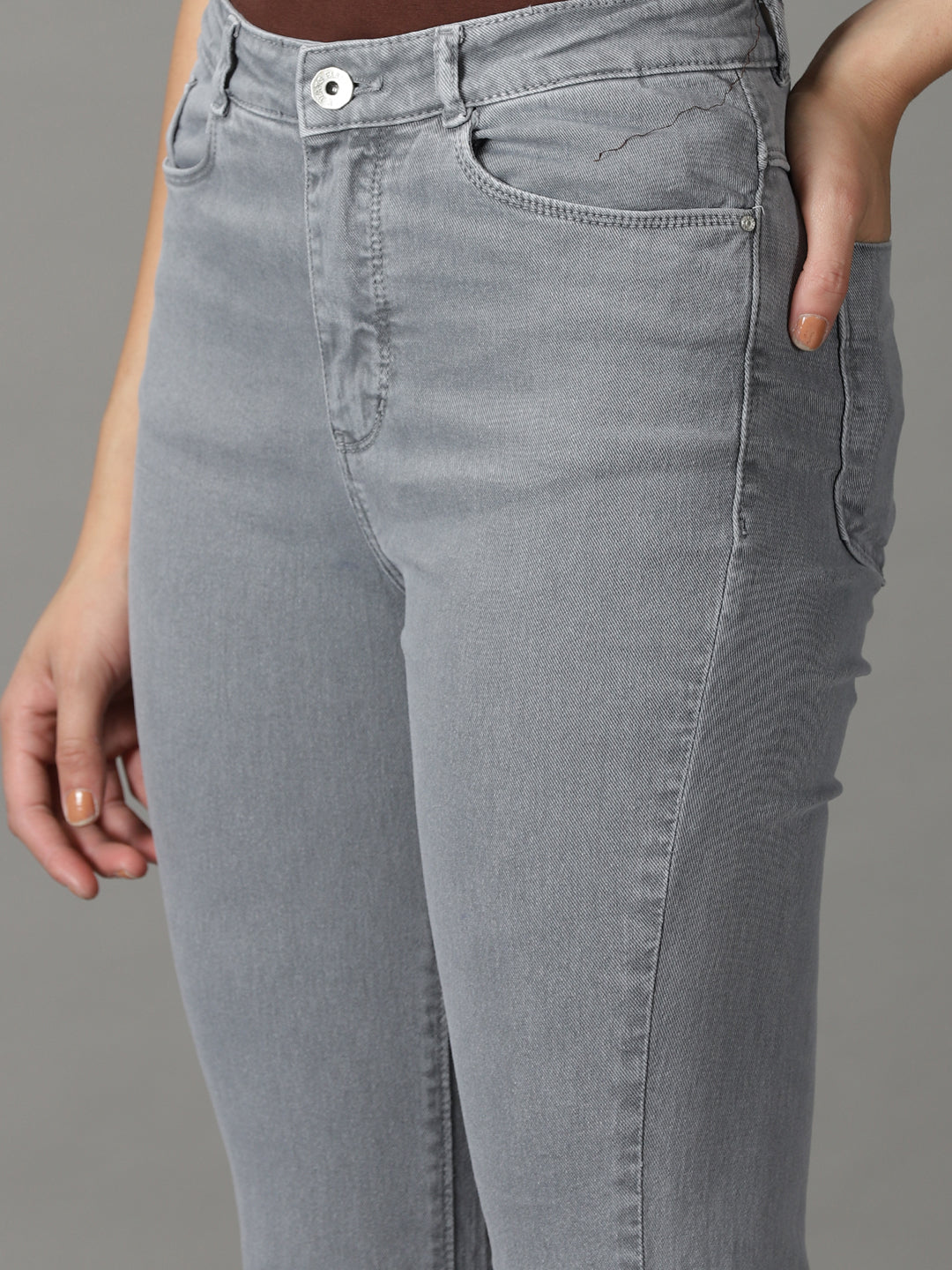 Women's Grey Solid Bootcut Denim Jeans