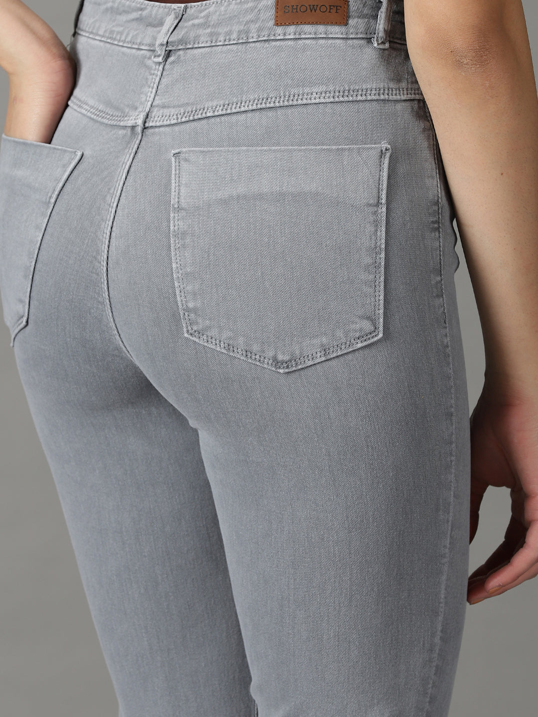 Women's Grey Solid Bootcut Denim Jeans