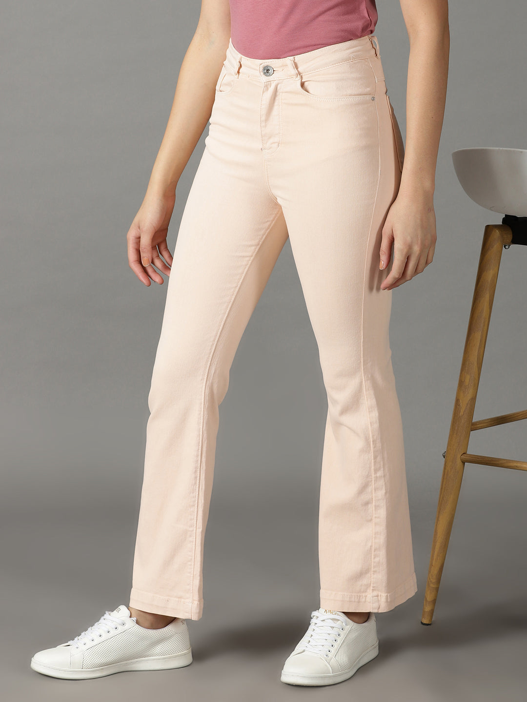 Women's Peach Solid Bootcut Denim Jeans