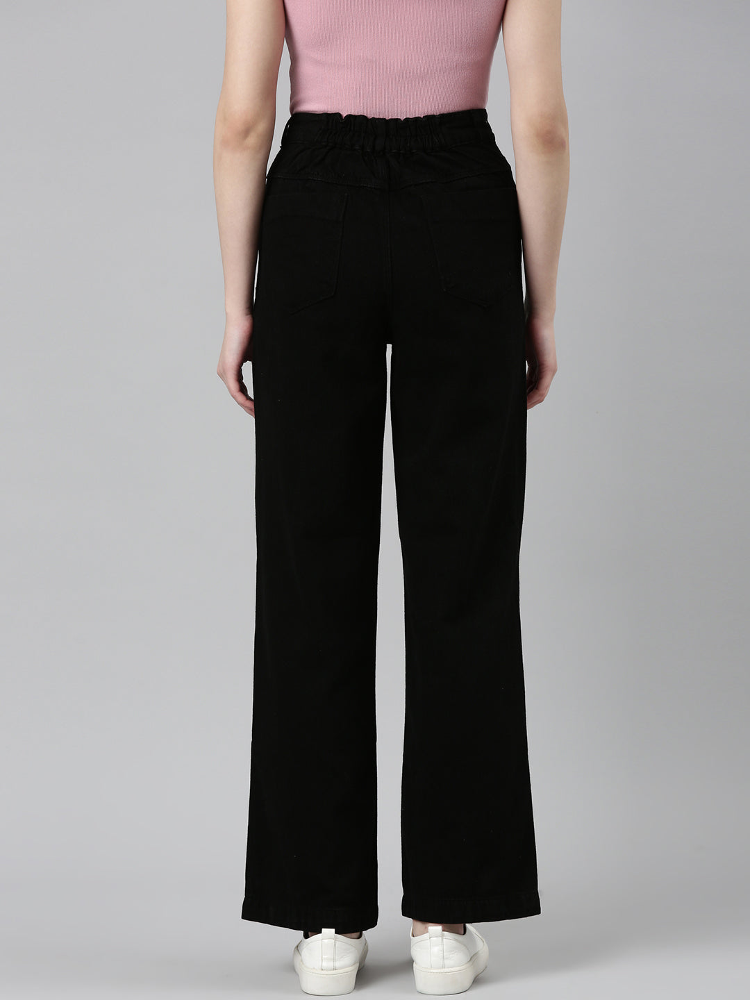 Women Black Solid Wide Leg Denim Jeans