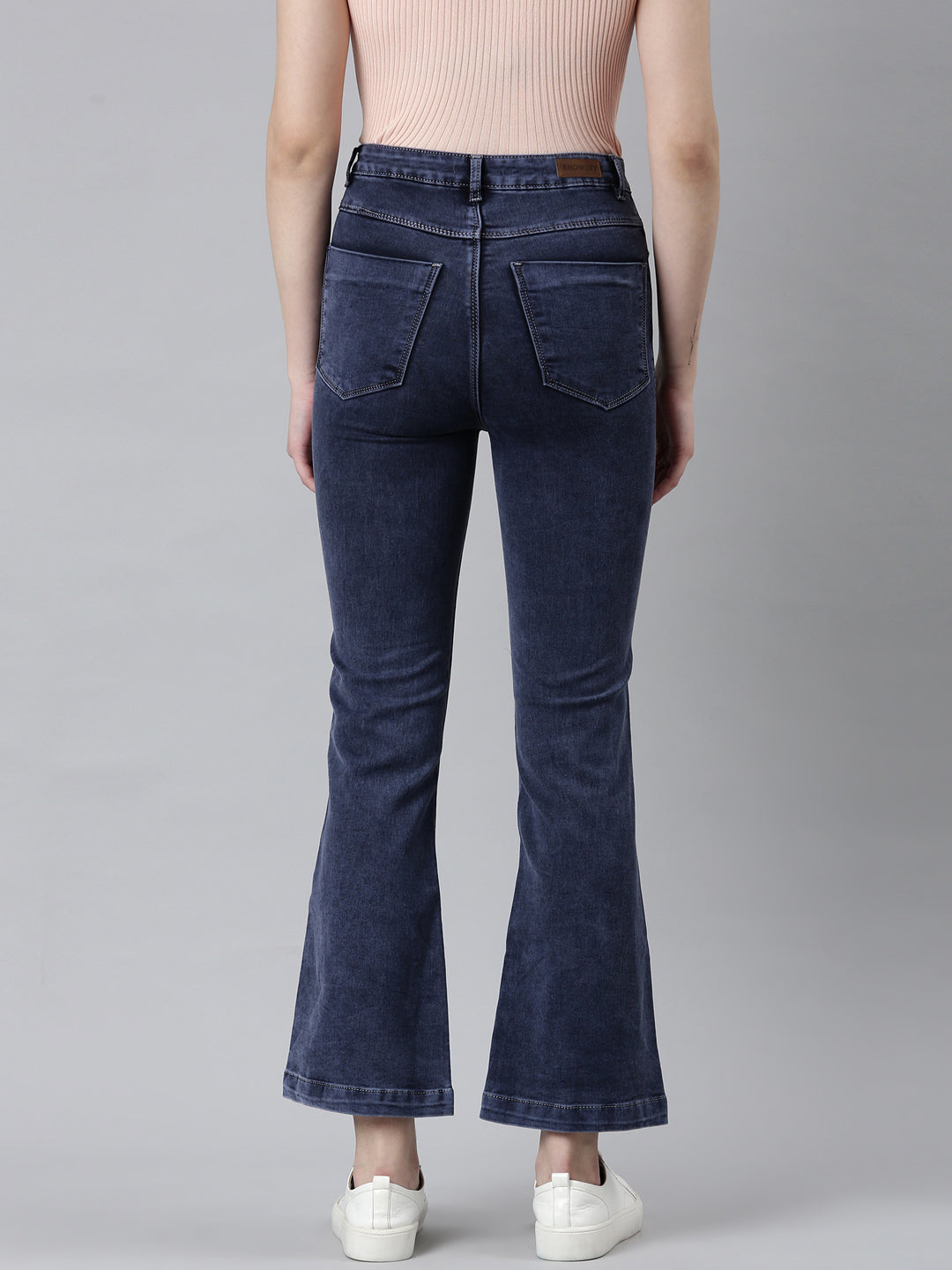 Women Navy Blue Solid Flared Denim Jeans