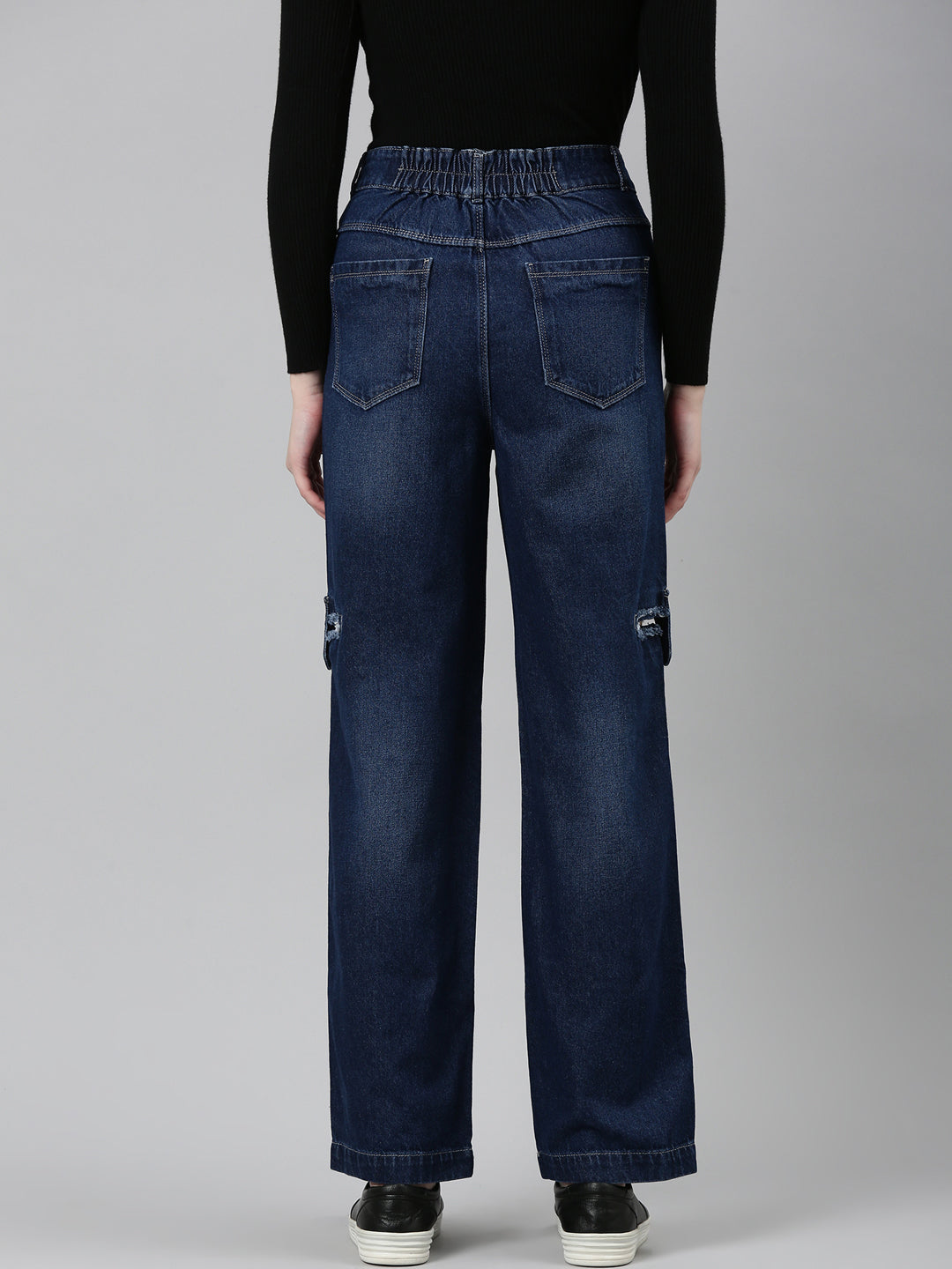 Women Navy Blue Solid Straight Fit Denim Jeans