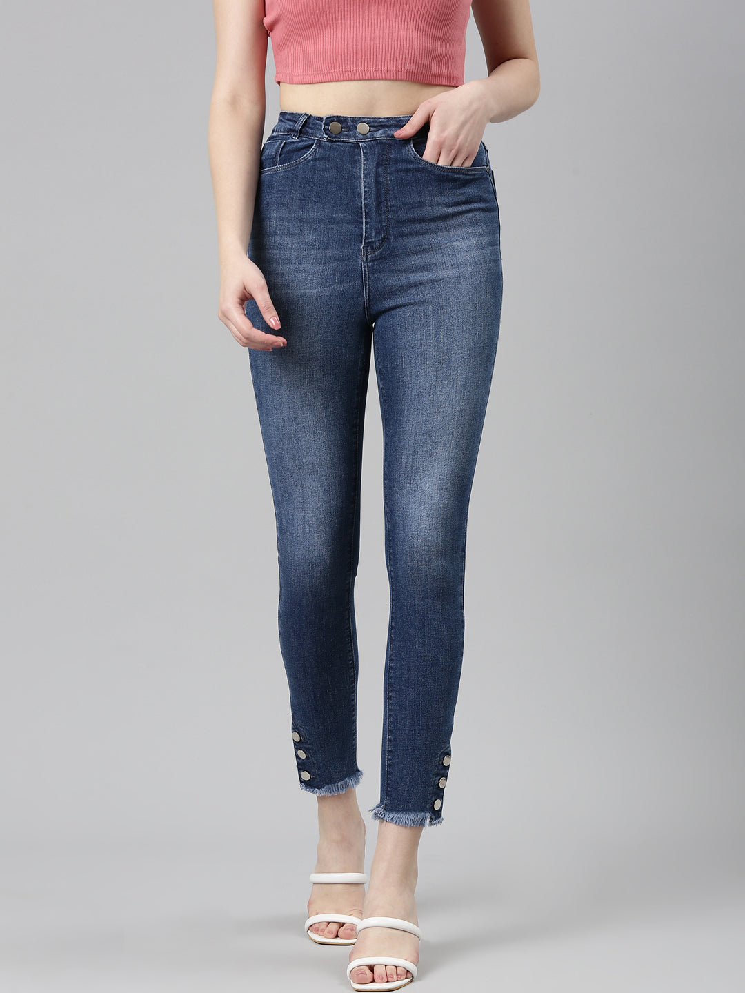 Women Blue Solid Skinny Fit Denim Jeans