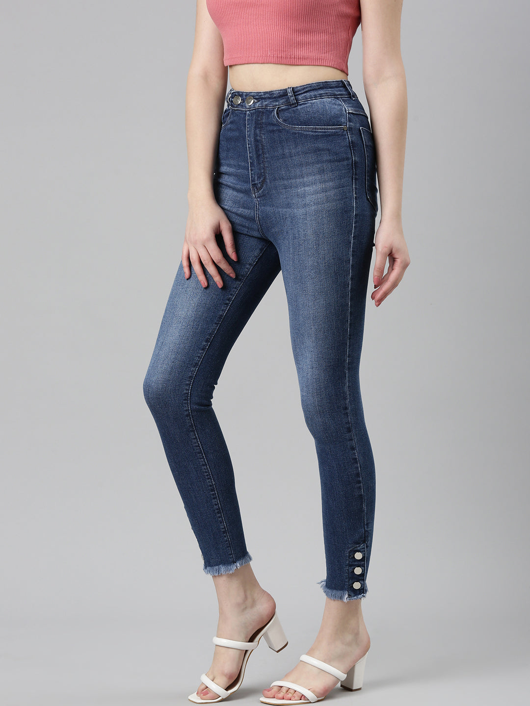 Women Blue Solid Skinny Fit Denim Jeans