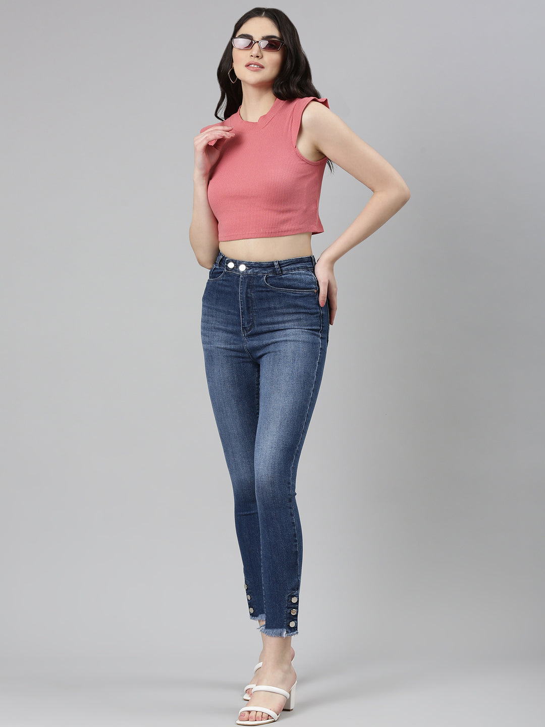 Women Blue Solid Skinny Fit Denim Jeans