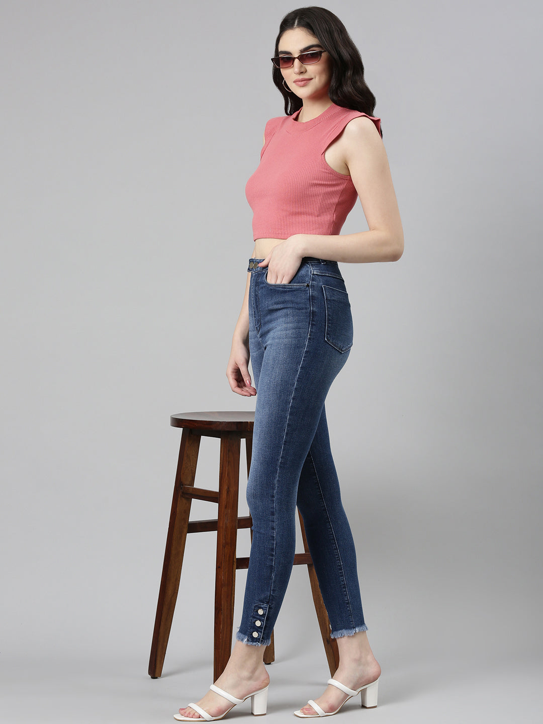 Women Blue Solid Skinny Fit Denim Jeans