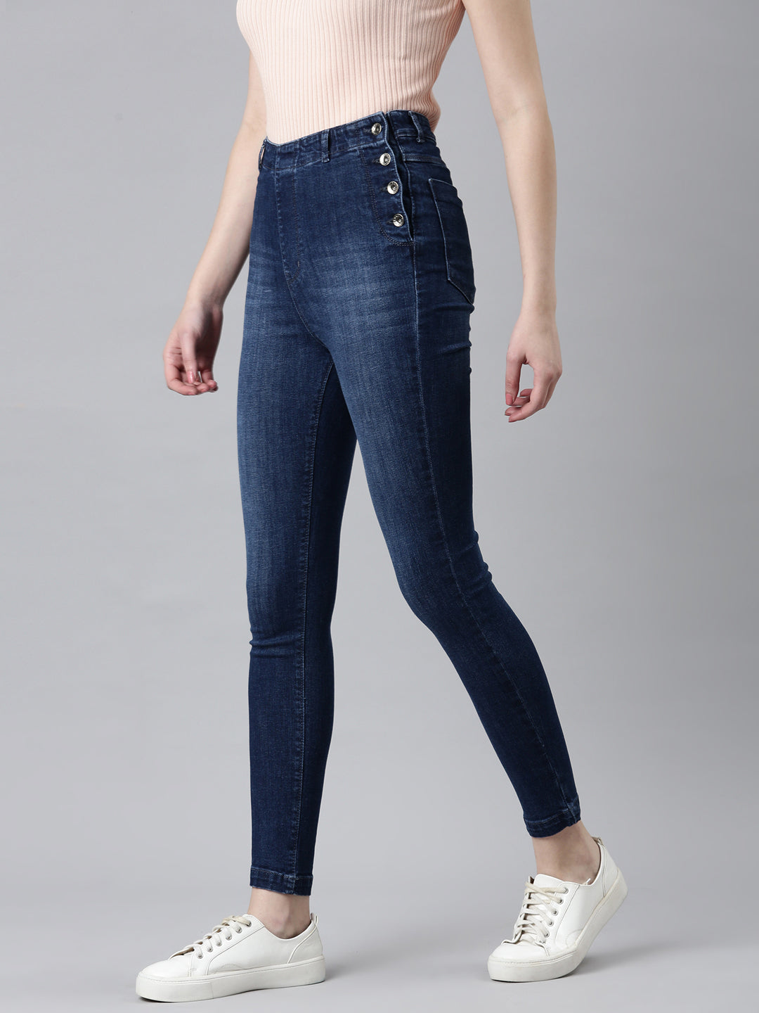 Women Navy Blue Solid Skinny Fit Denim Jeans