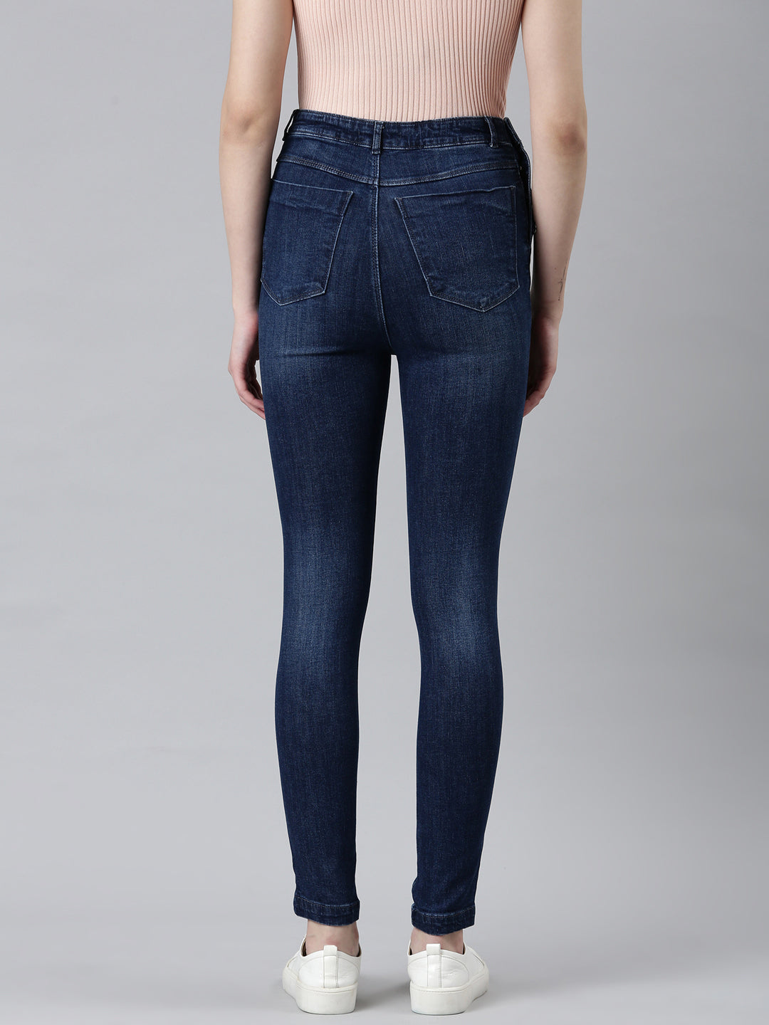 Women Navy Blue Solid Skinny Fit Denim Jeans