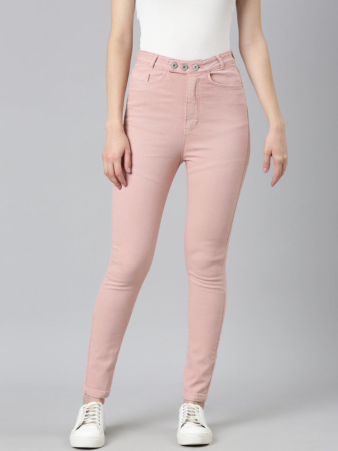 Women Pink Solid Slim Fit Denim Jeans