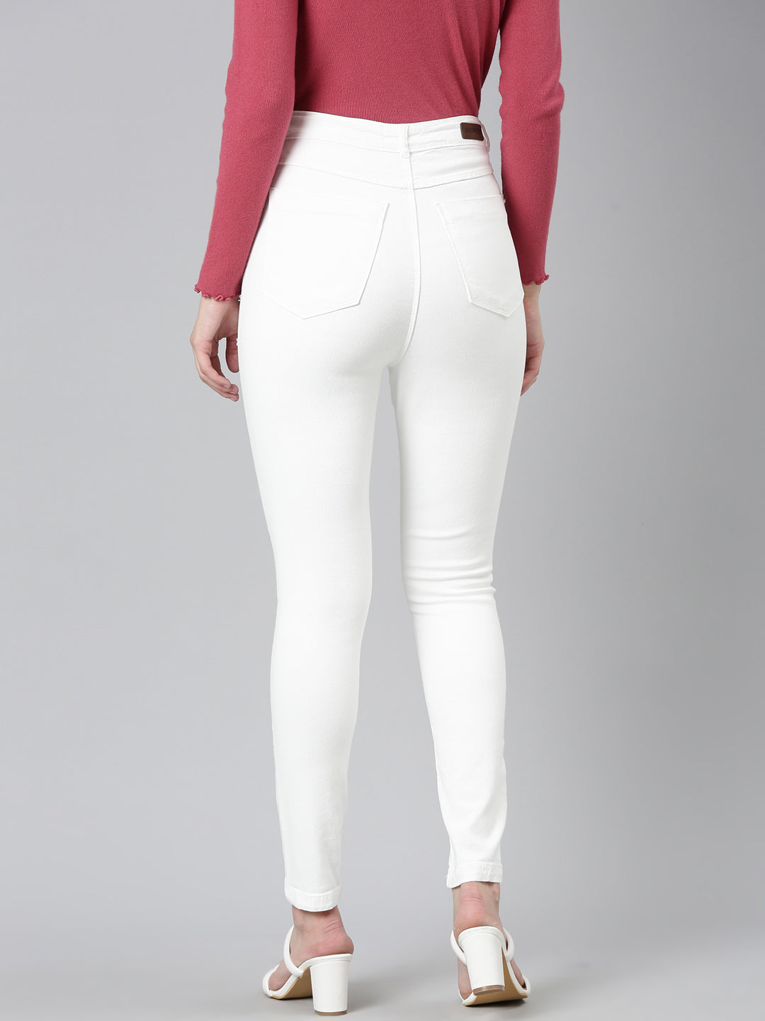 Women White Solid Skinny Fit Denim Jeans