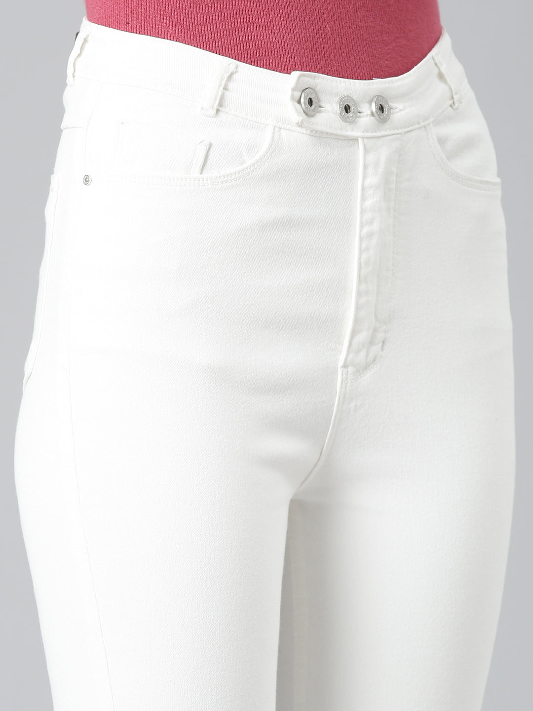 Women White Solid Skinny Fit Denim Jeans