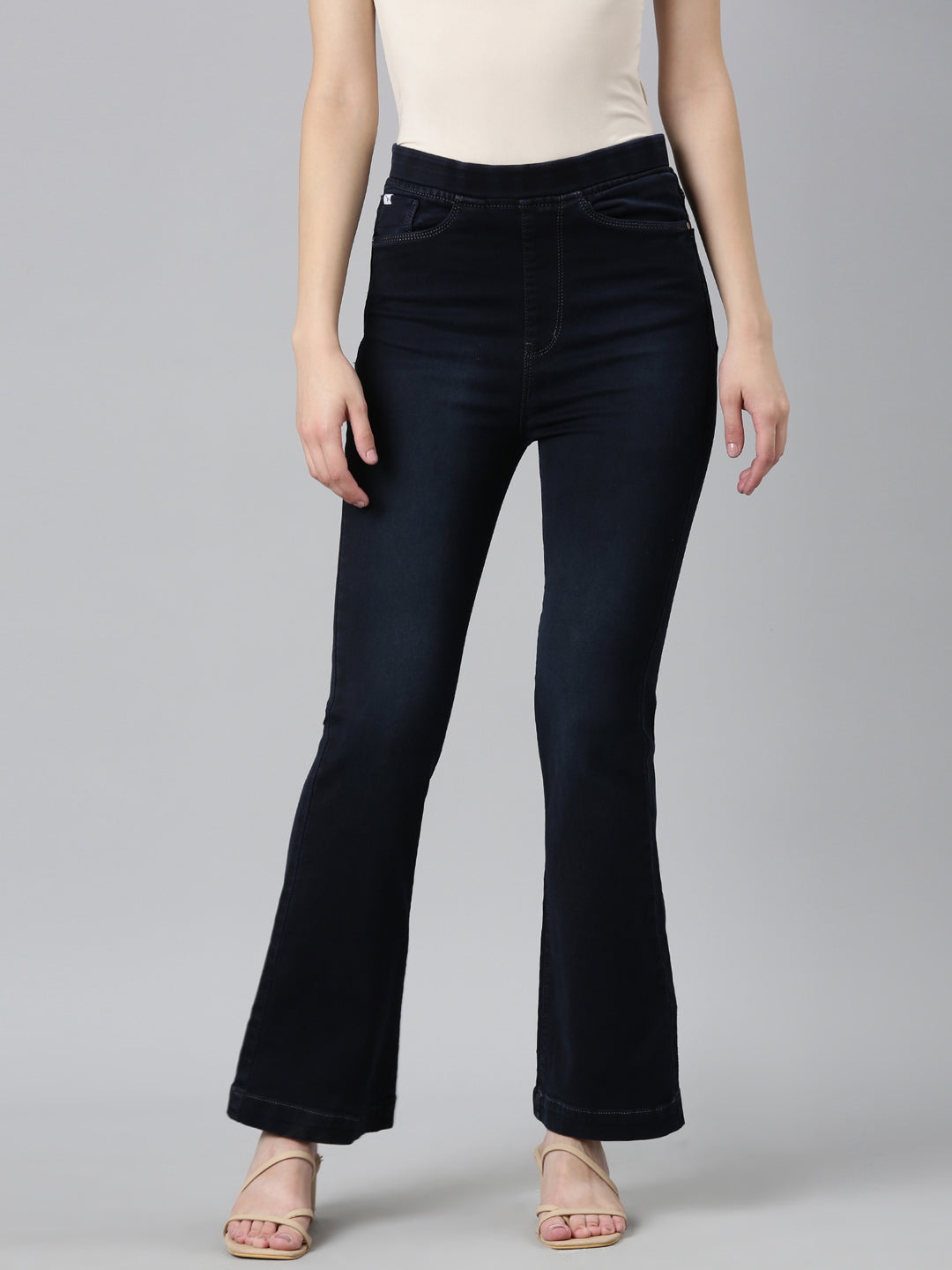 Women Navy Blue Solid Flared Denim Jeans