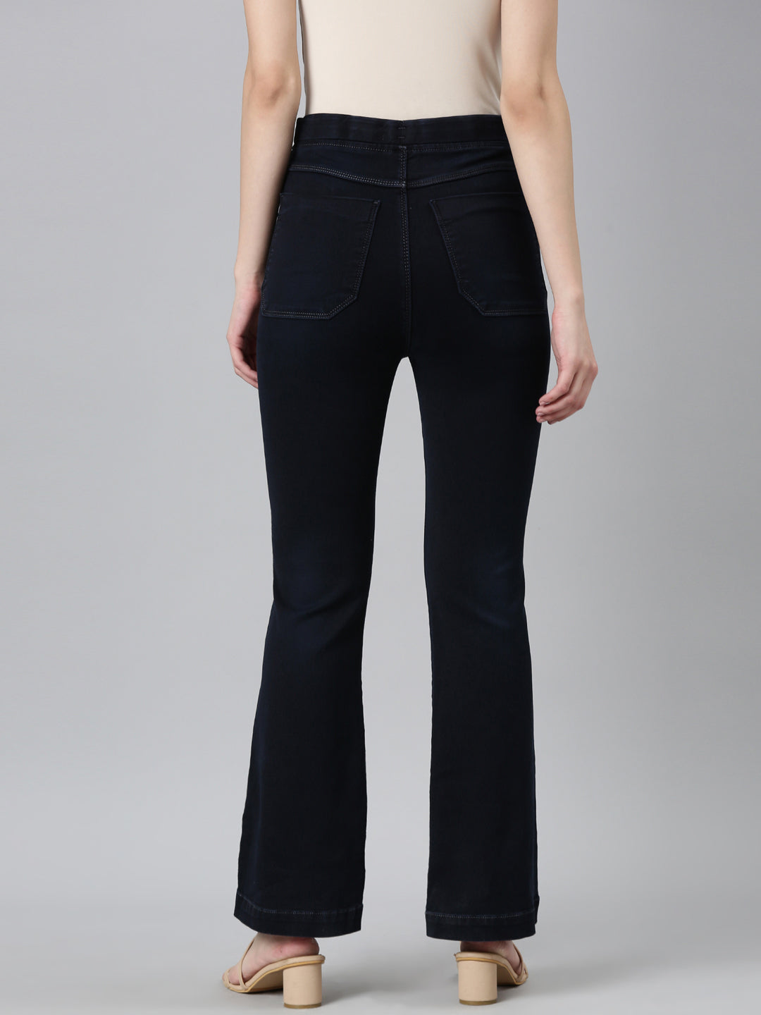 Women Navy Blue Solid Flared Denim Jeans