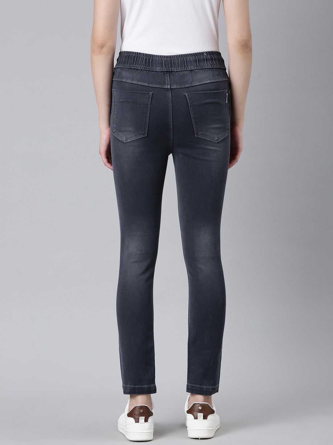 Women's Grey Slim Fit Light Fade Denim Joggers