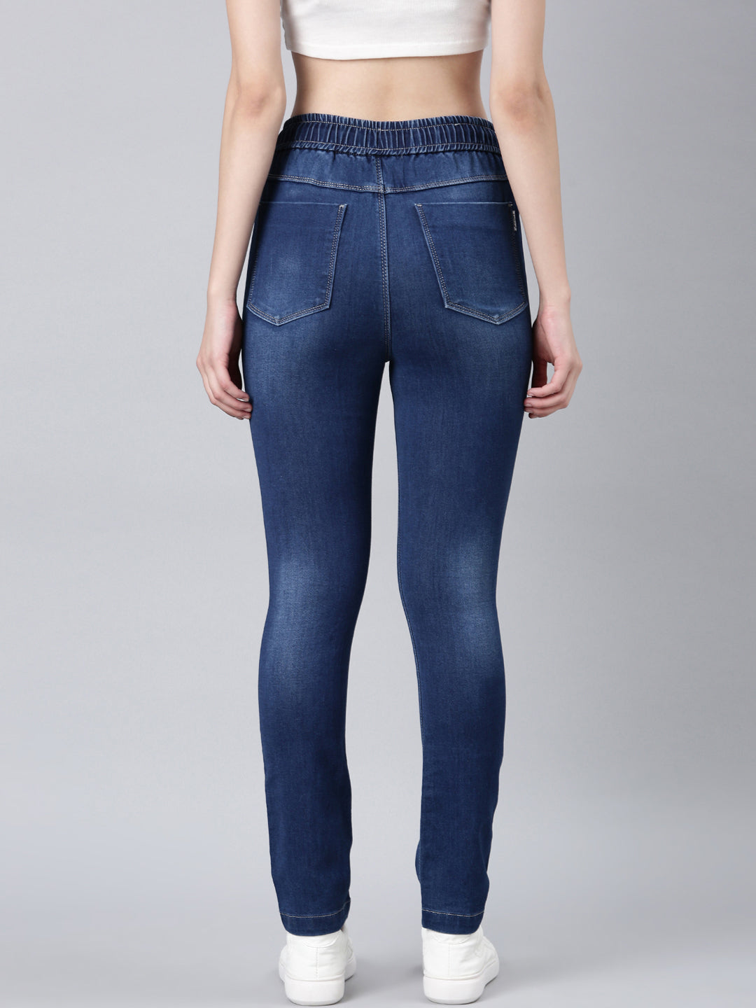 Women's Navy Blue Skinny Fit Light Fade Acid Wash Stretchable Denim Jeans