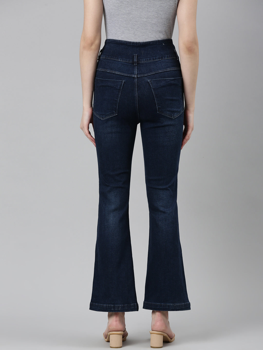 Women Navy Blue Solid Flared Denim Jeans