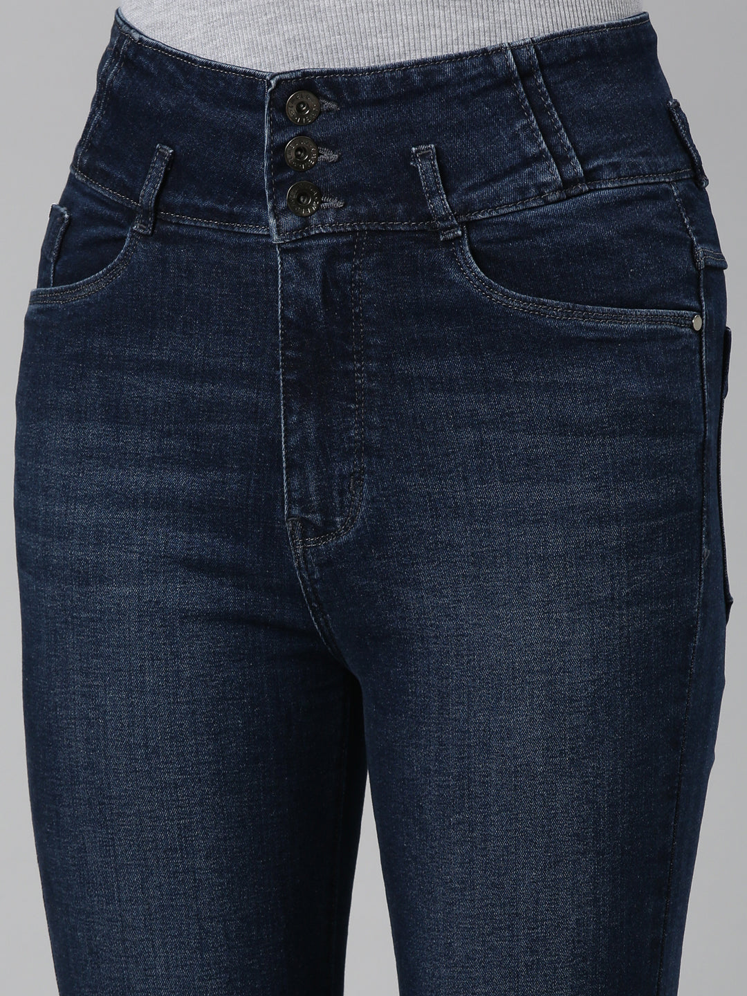 Women Navy Blue Solid Flared Denim Jeans