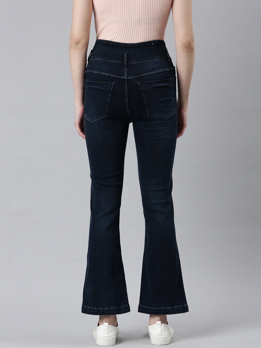 Women Navy Blue Solid Flared Denim Jeans