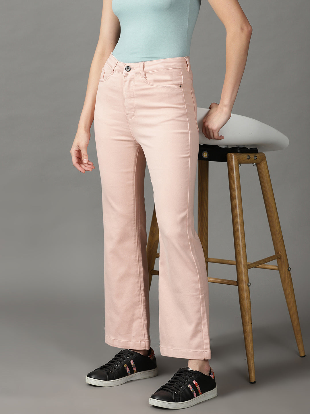 Women's Peach Solid Bootcut Denim Jeans