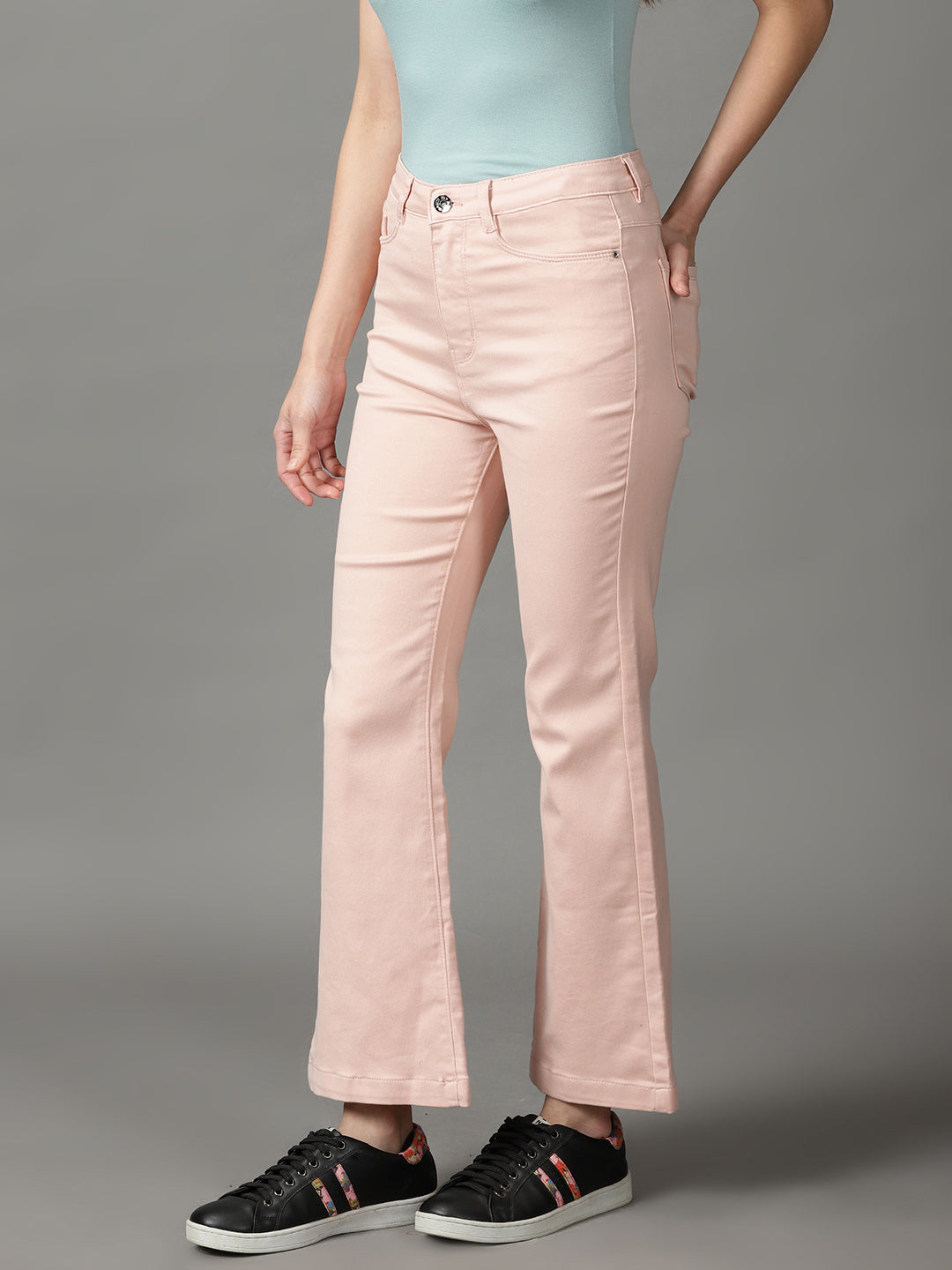 Women's Peach Solid Bootcut Denim Jeans