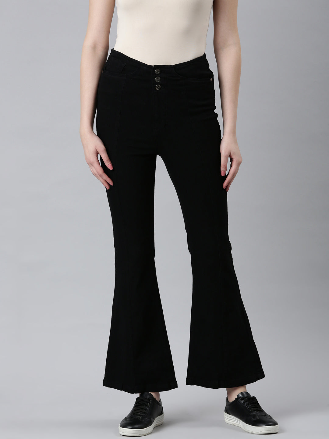 Women Black Solid Bootcut Denim Jeans