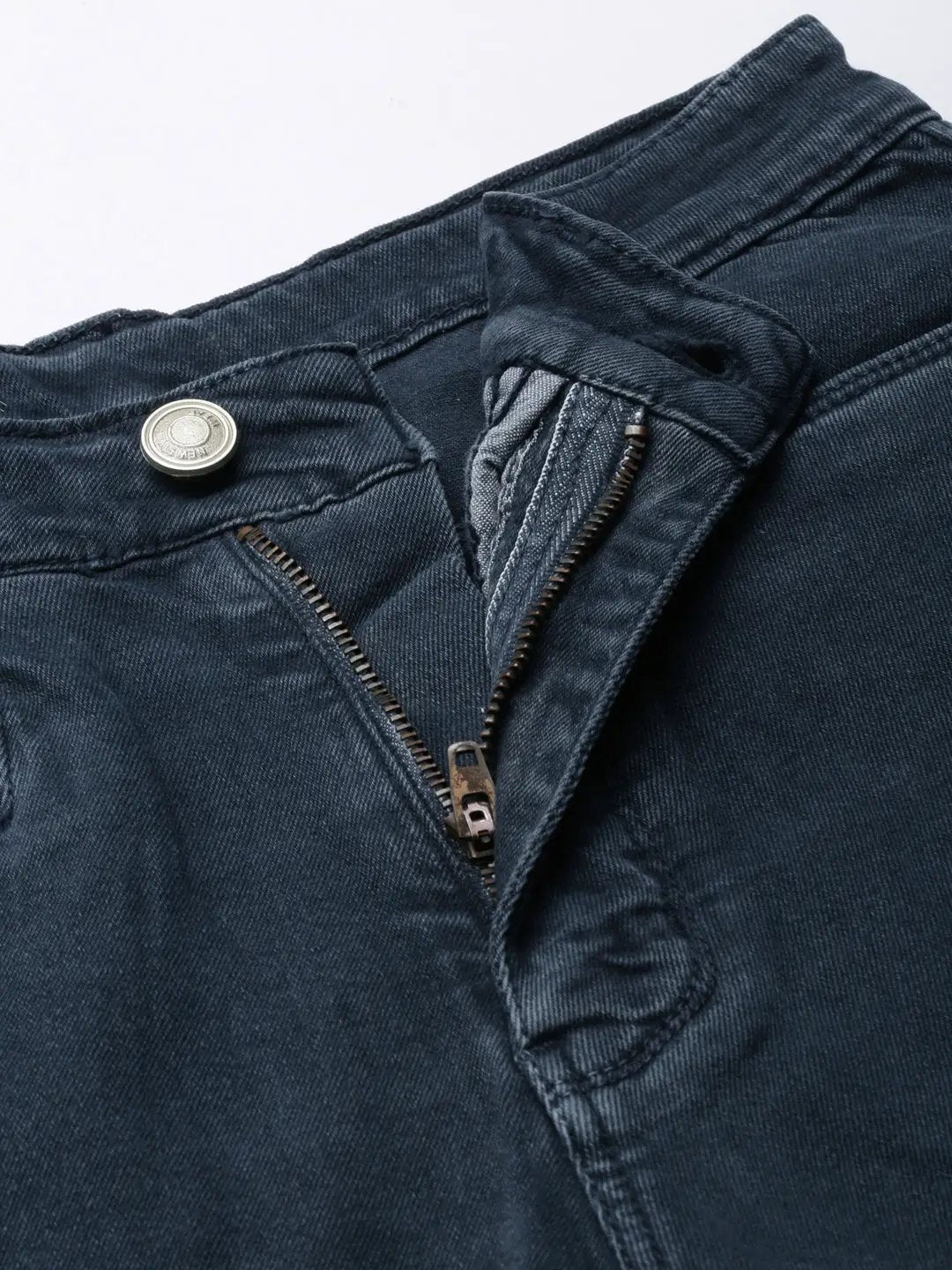 Women's Navy Blue Wide Leg Acid Wash Denim Jeans