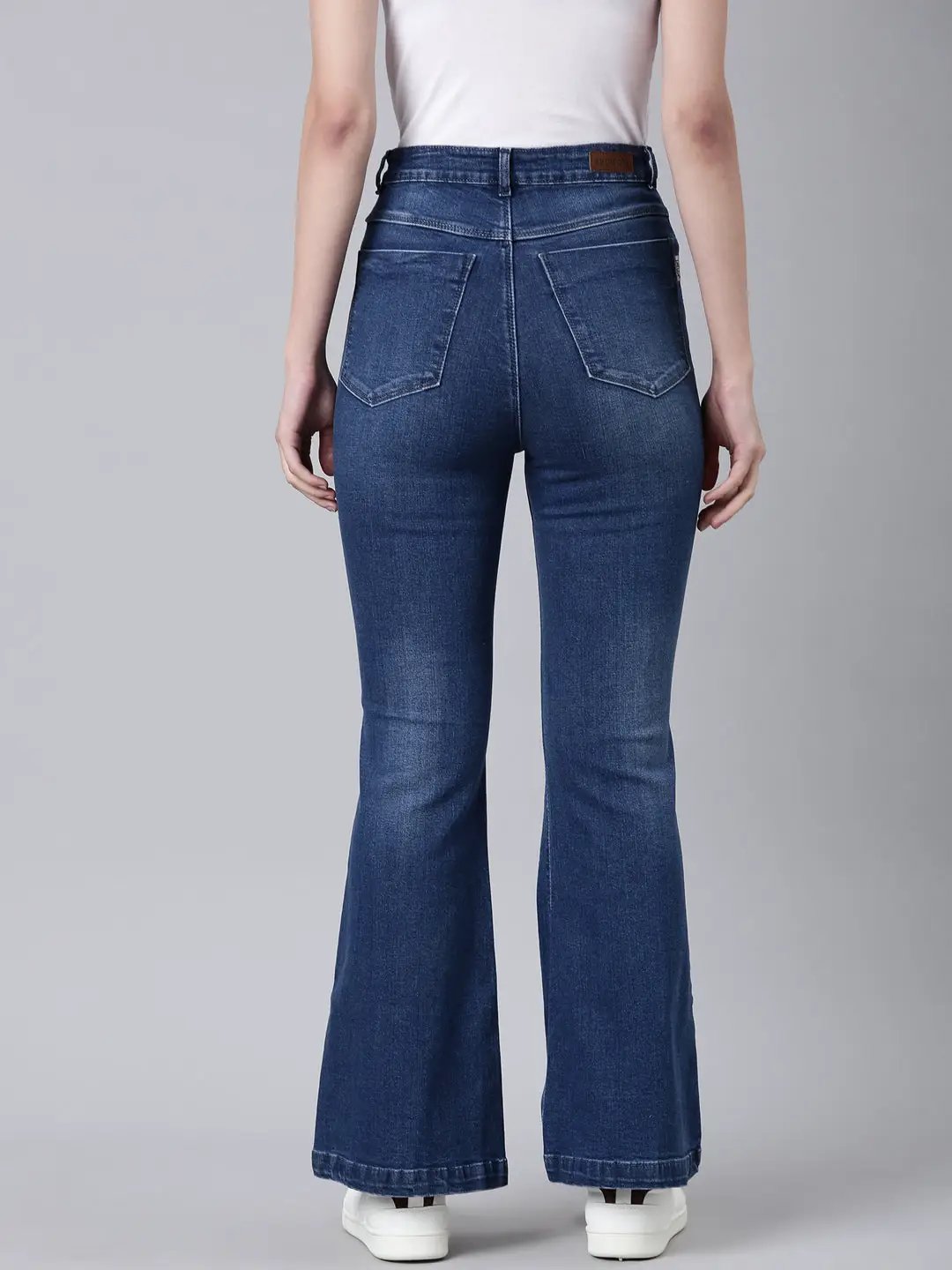 Women's Blue Solid Flared Denim Jeans
